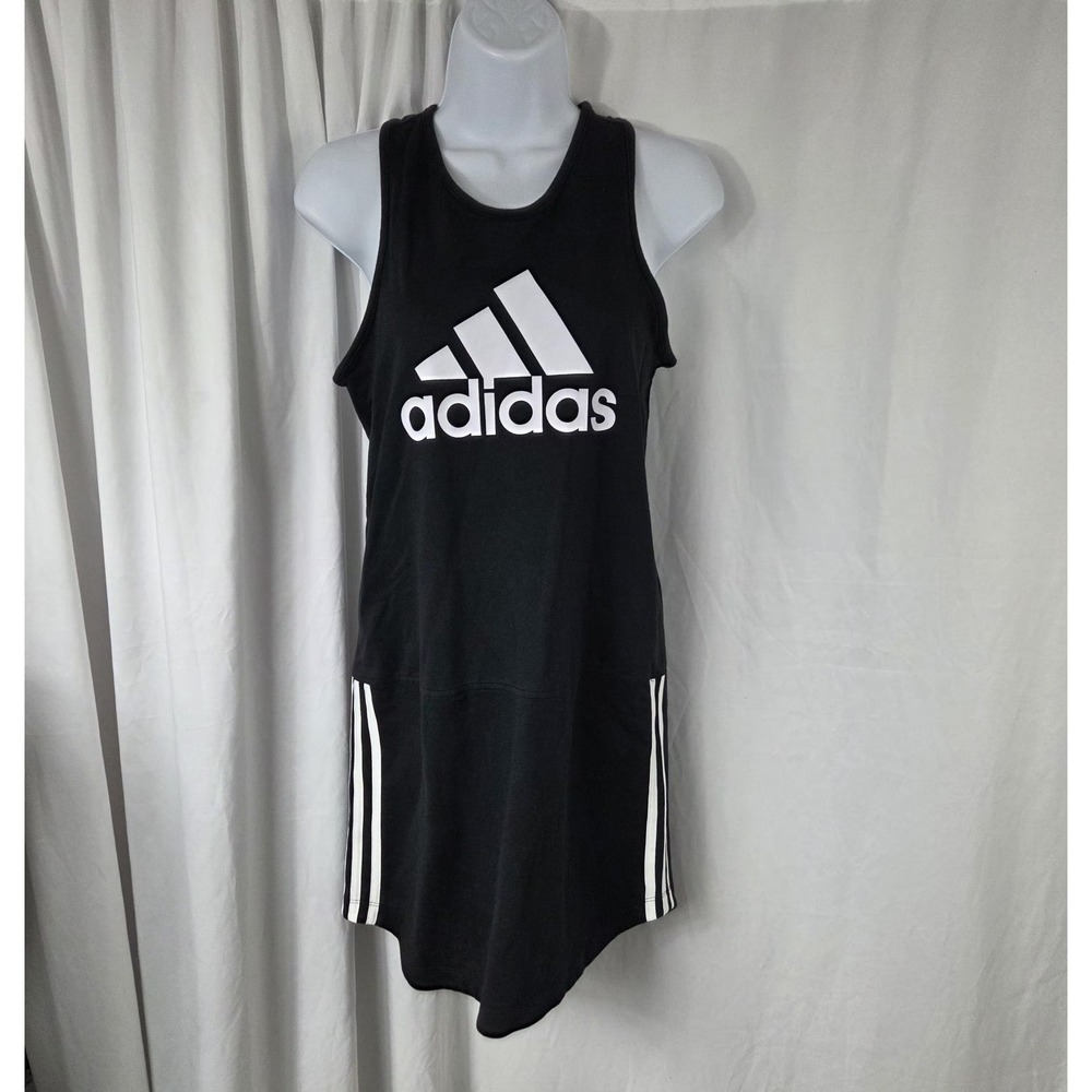 Adidas Dress Girls 16 Black Tank Racerback Logo 3 Stripes Knee Length Casual